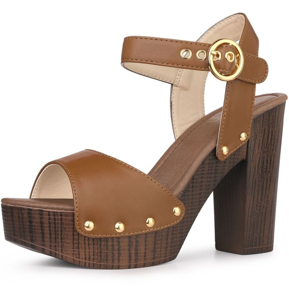 Platform Heels Slingback Chunky High Brown Heel Sandals